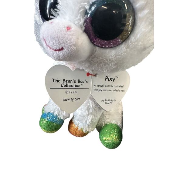 TY Beanie Boos Pixy White Rainbow Unicorn Glitter Eyes 6" Plush Stuffed Animal - Picture 6 of 9